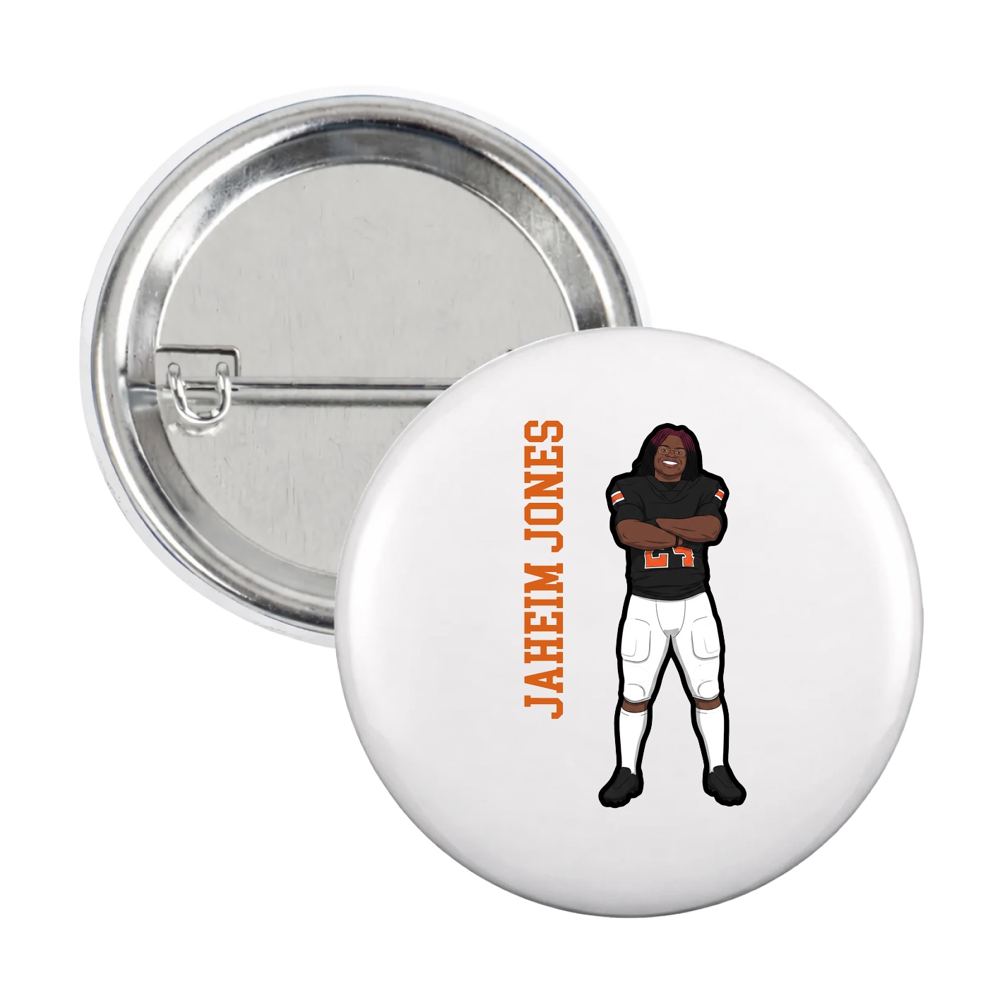 Game Day Button — Name Vertical in White