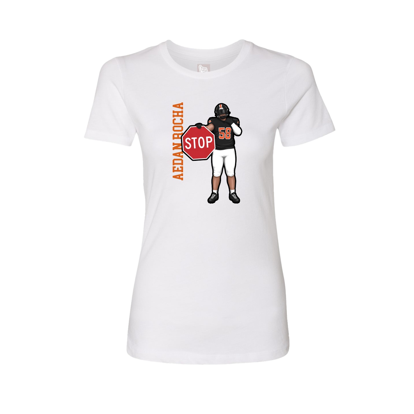 Fitted Women's Tee — Name Vertical in White