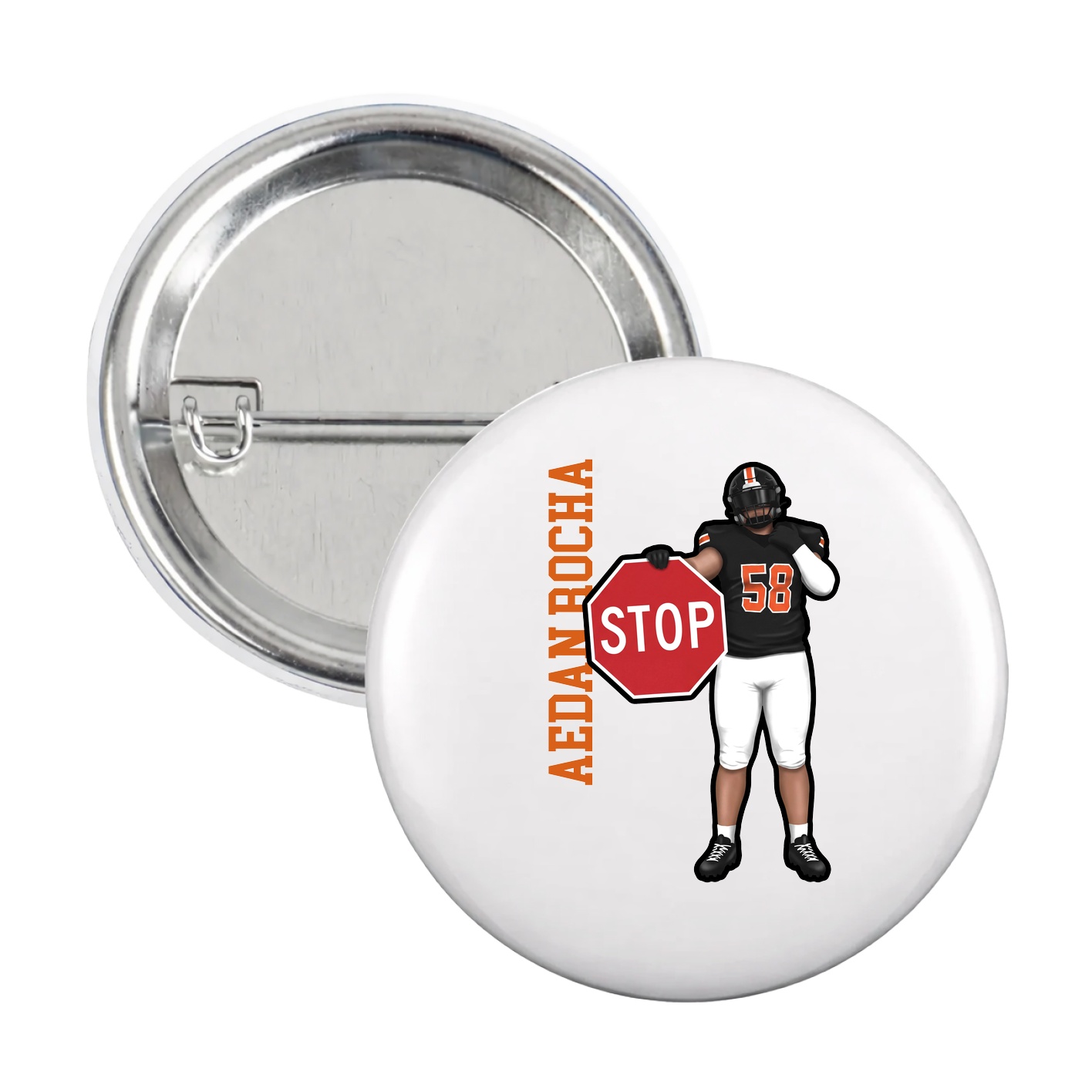 Game Day Button — Name Vertical in White