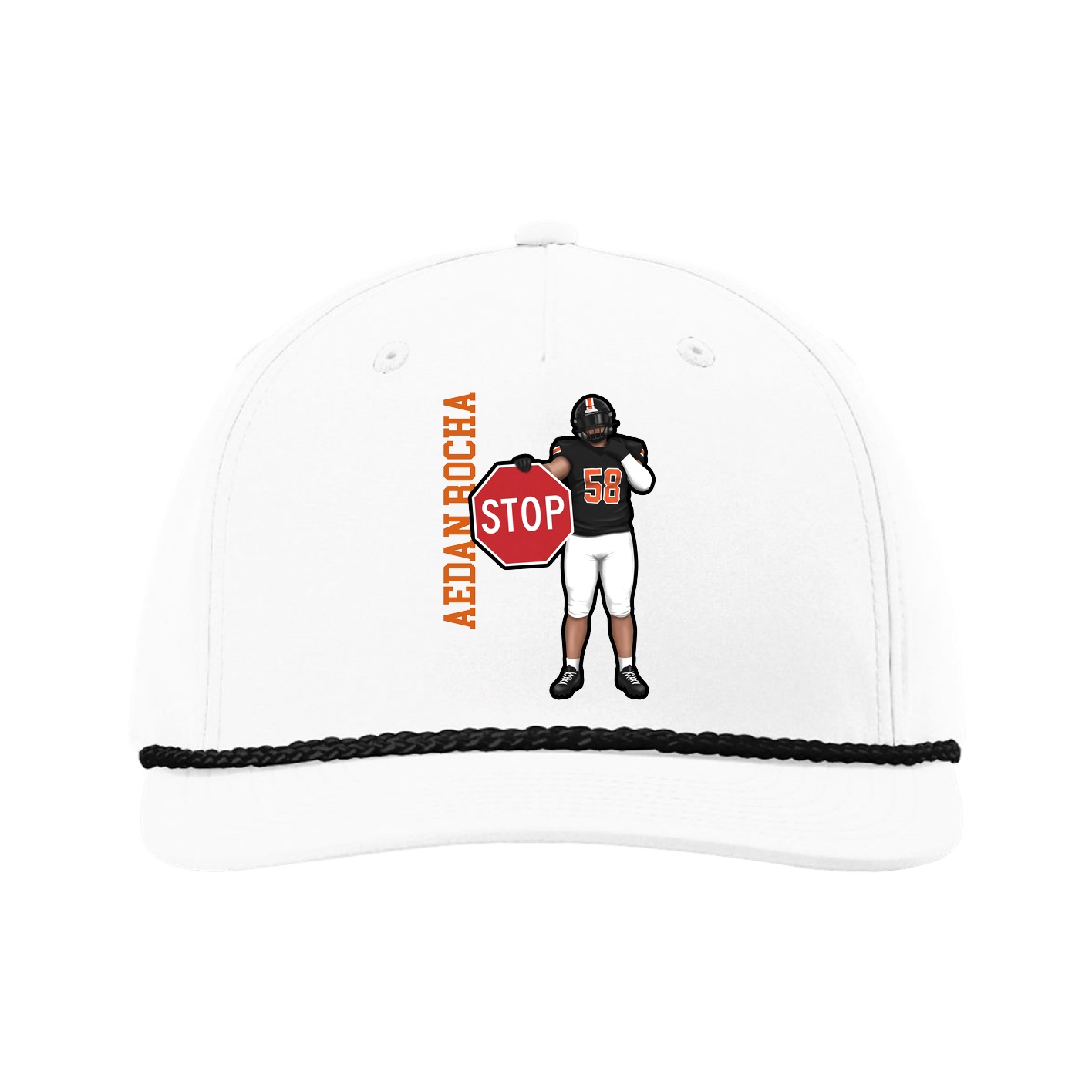 Five-Panel Classic Rope Cap — Name Vertical in White
