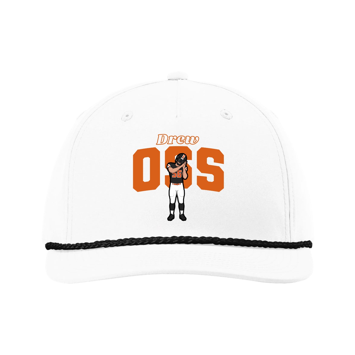 Five-Panel Classic Rope Cap — Name Arch in White