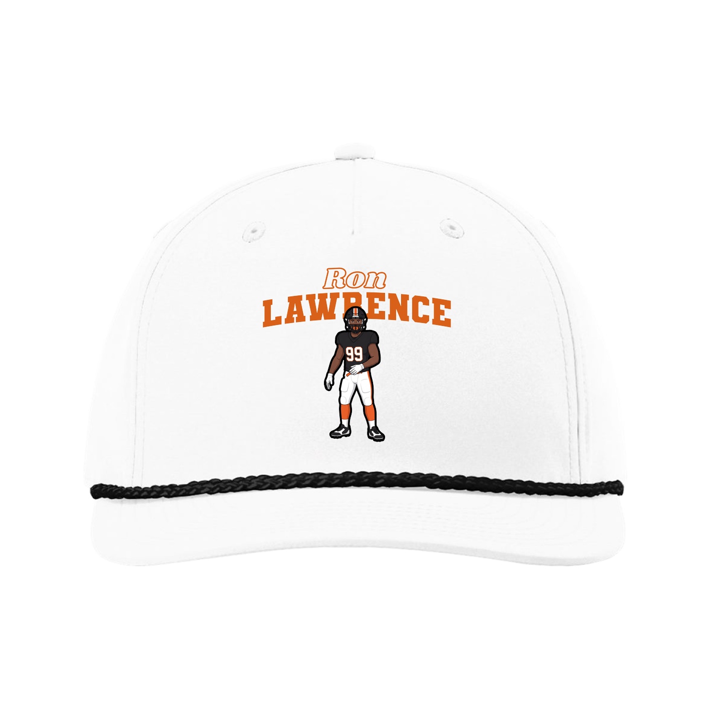 Five-Panel Classic Rope Cap — Name Arch in White