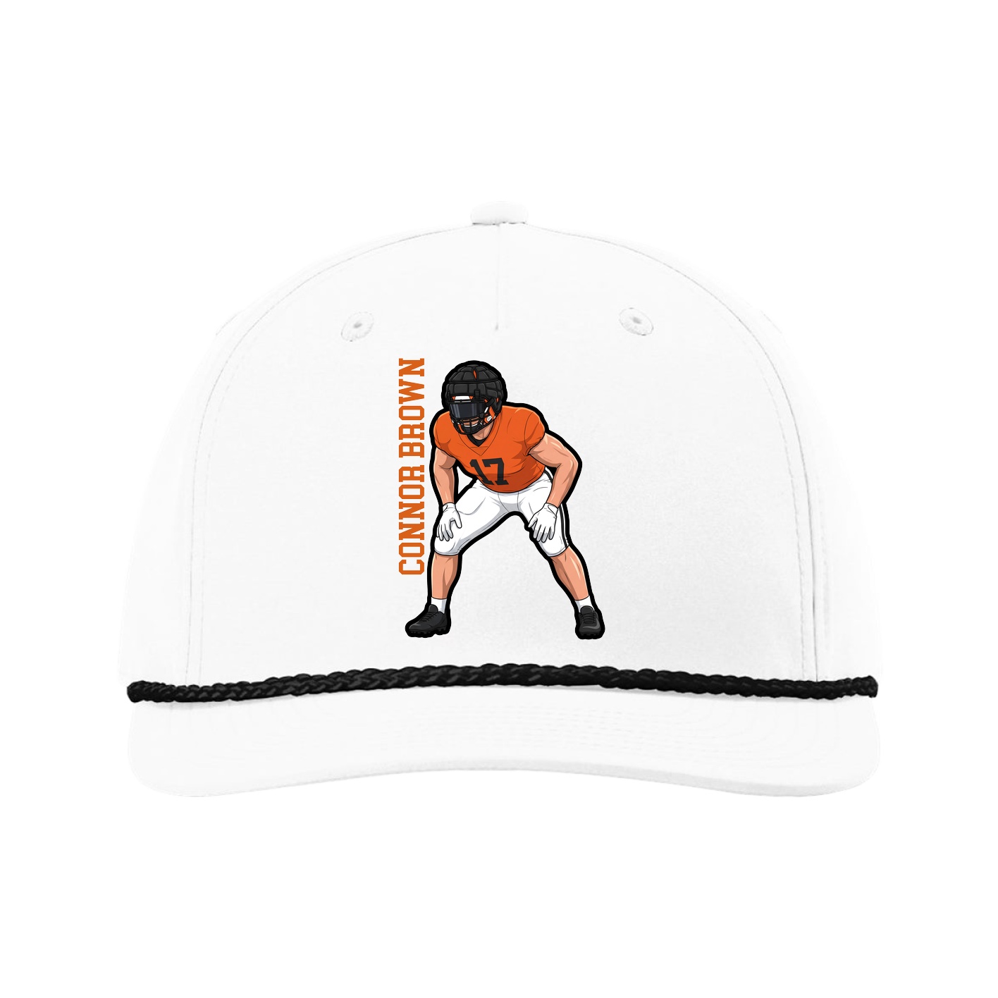 Five-Panel Classic Rope Cap — Name Vertical in White