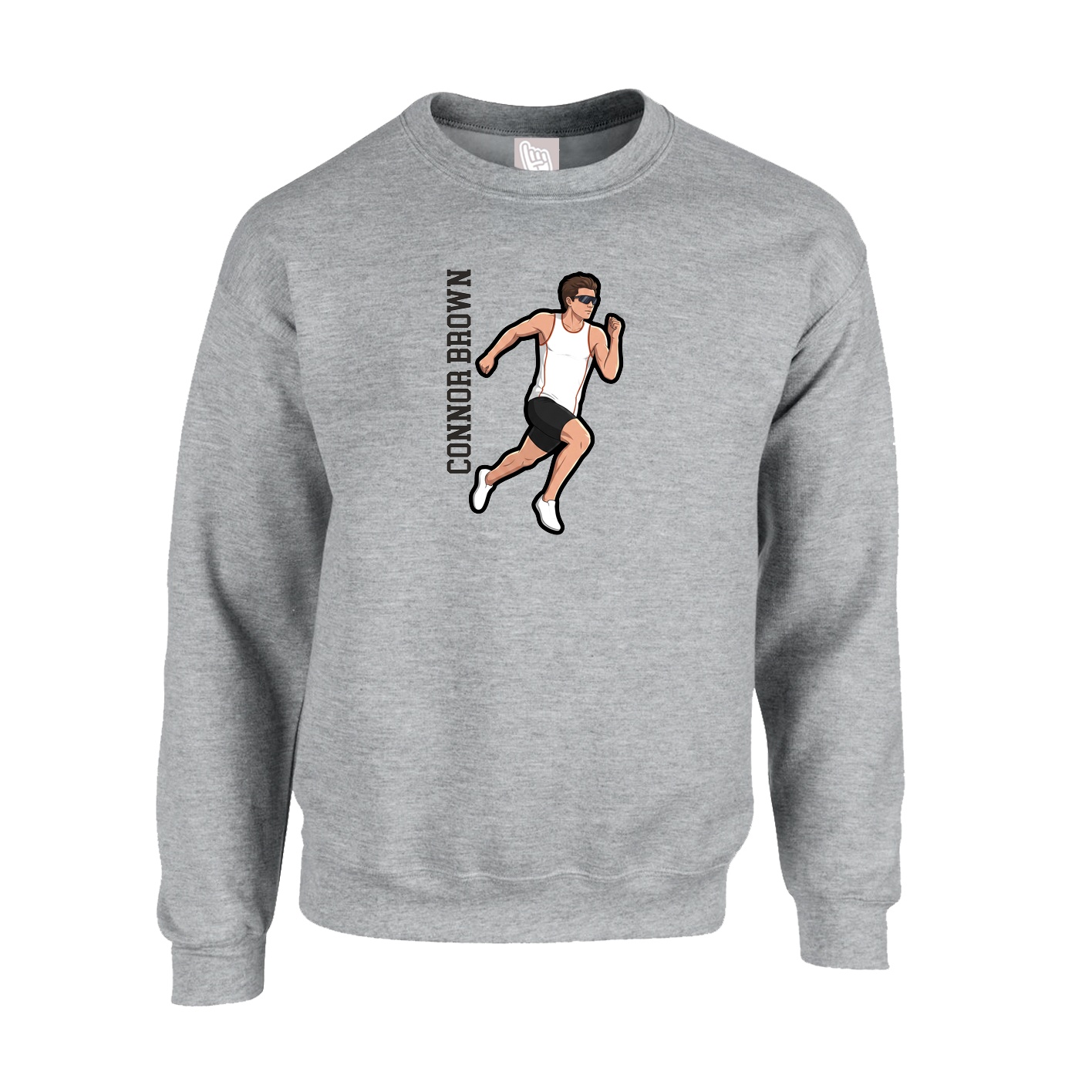 Fleece Crew — Name Vertical in Grey