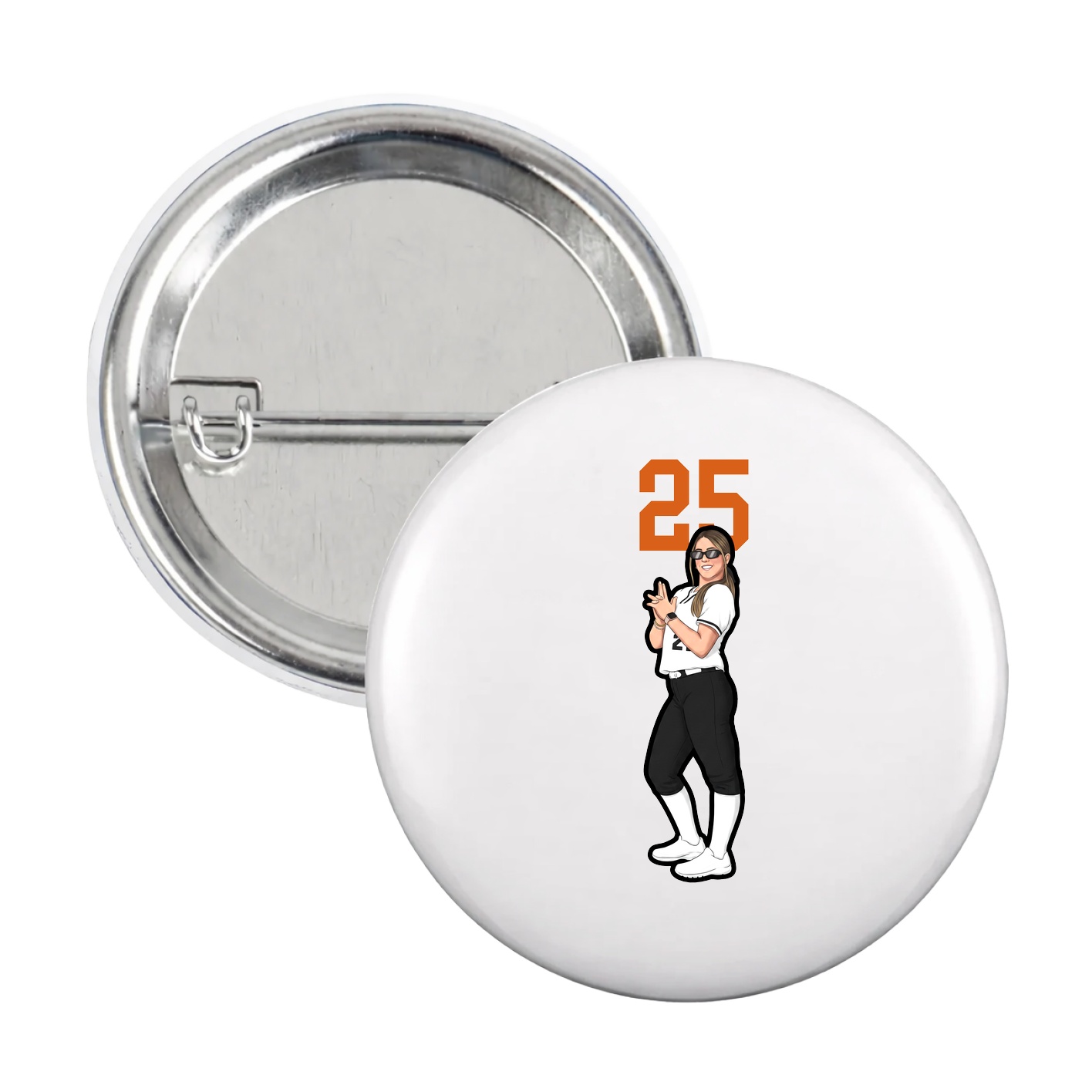 Game Day Button — Number Top in White