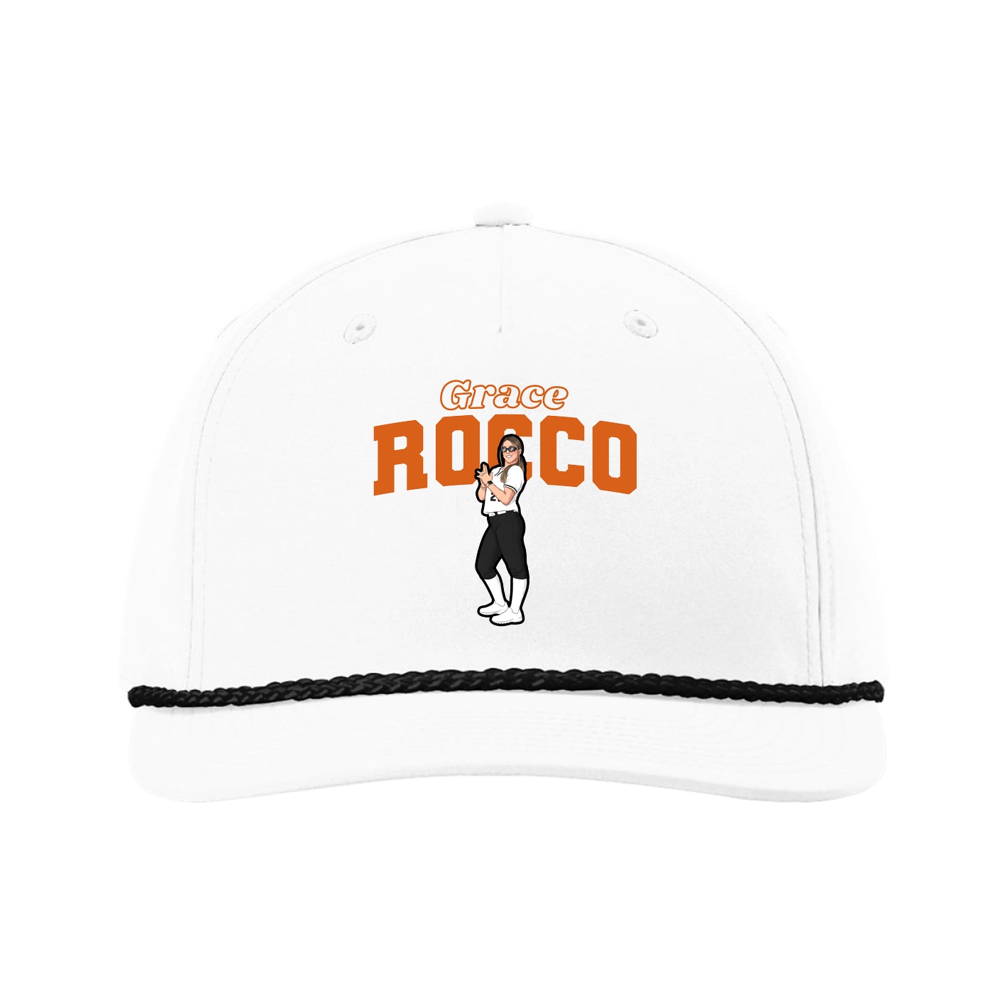 Five-Panel Classic Rope Cap — Name Arch in White