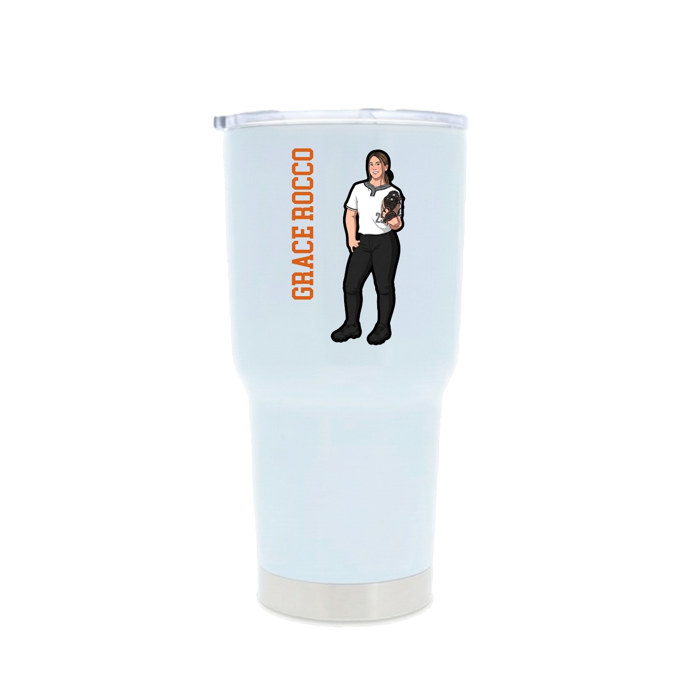 30oz Stainless Steel Tumbler — Name Vertical in White