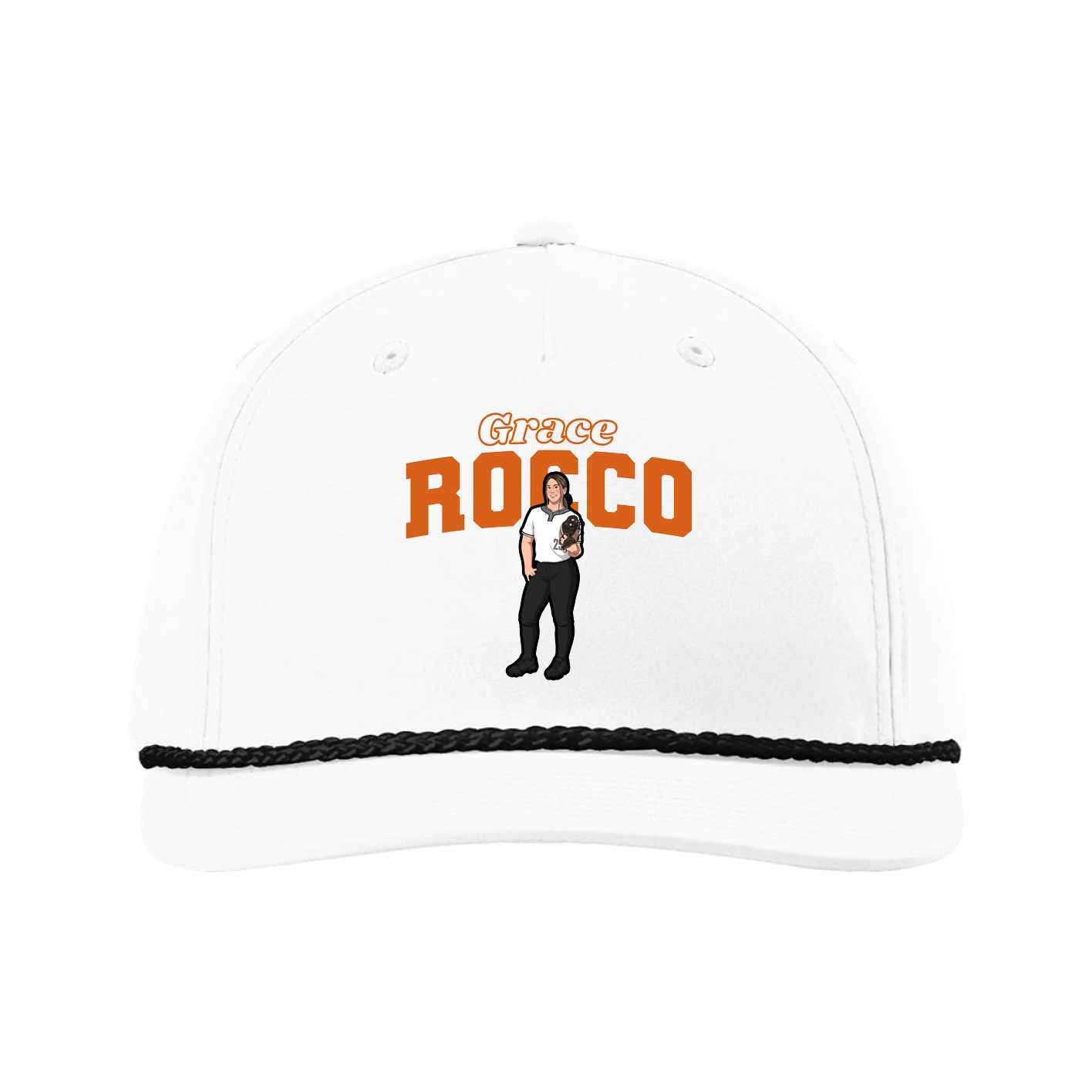 Five-Panel Classic Rope Cap — Name Arch in White