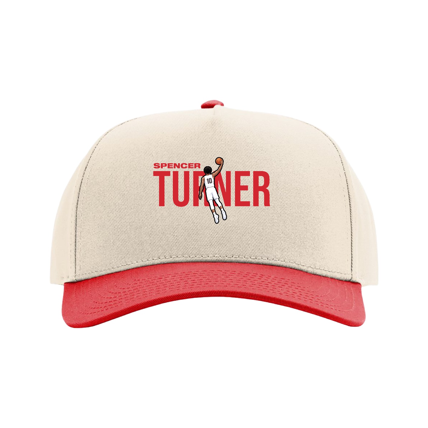 Full Fabric Five-Panel Champ Cap — Player Name in Cream/Red
