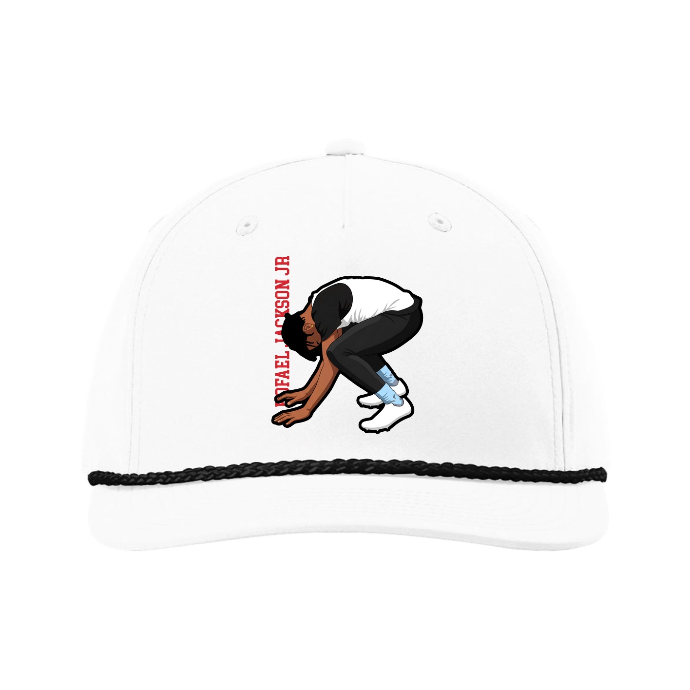 Five-Panel Classic Rope Cap — Name Vertical in White