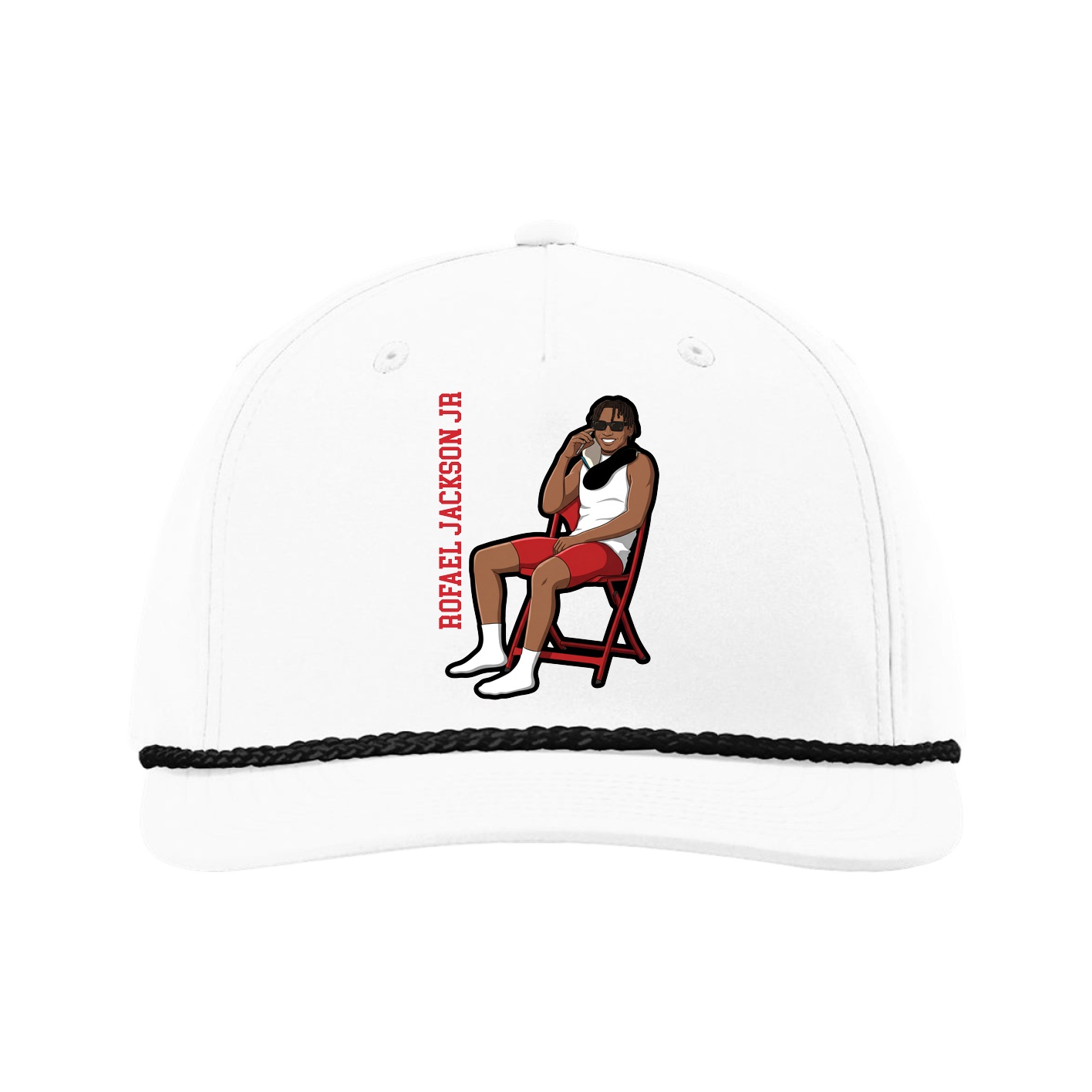 Five-Panel Classic Rope Cap — Name Vertical in White