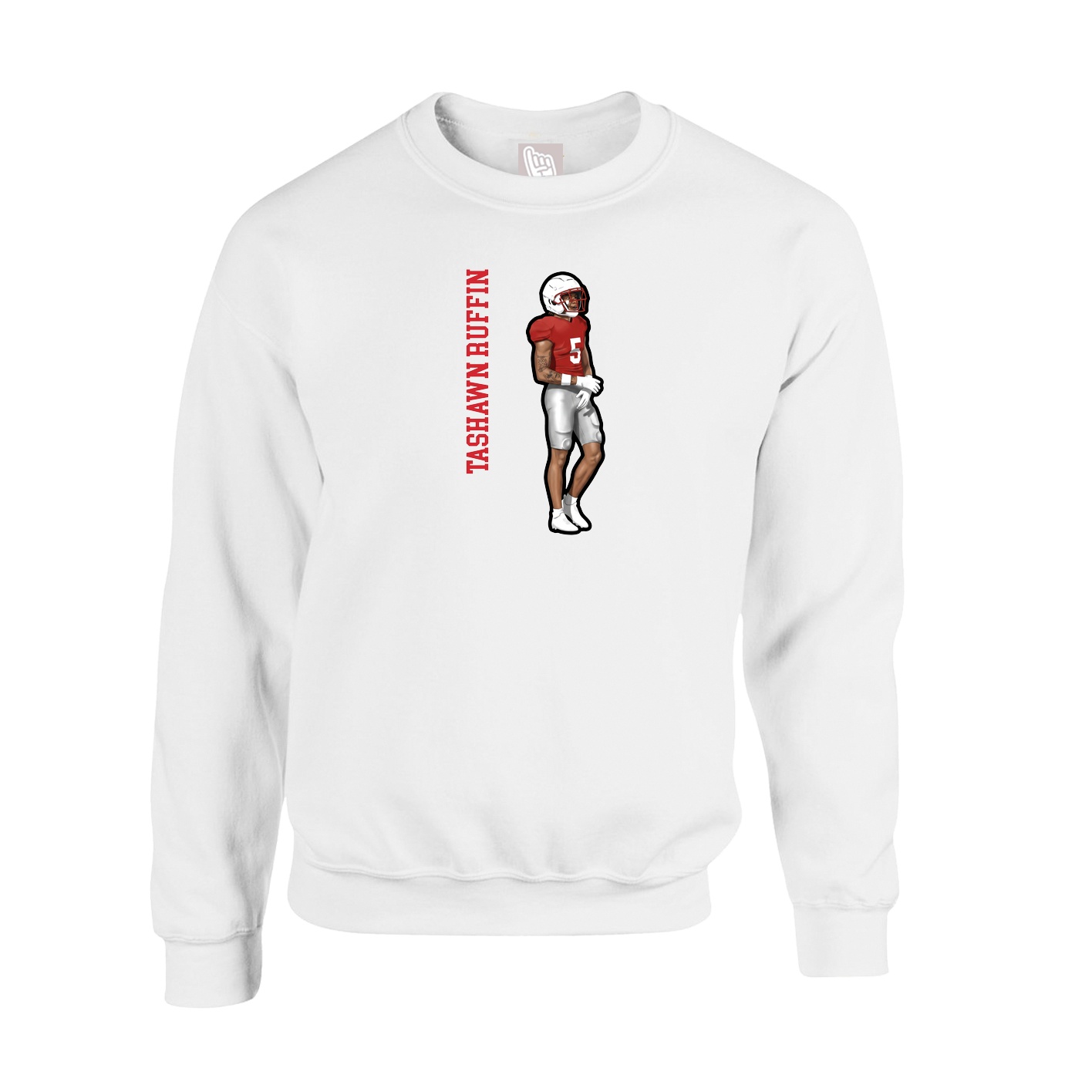 Fleece Crew — Name Vertical in White
