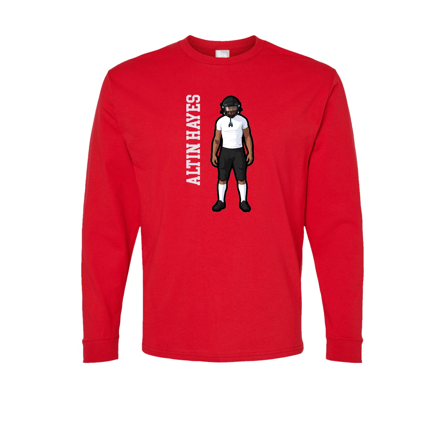 Long Sleeve Tee — Name Vertical in Red