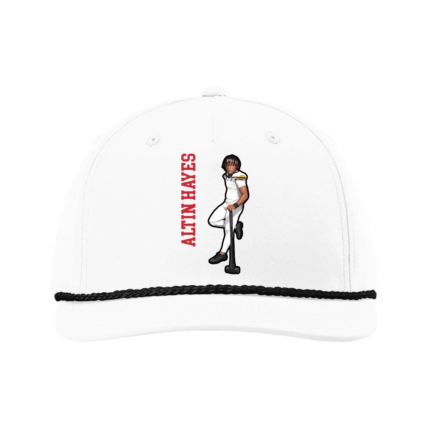 Five-Panel Classic Rope Cap — Name Vertical in White
