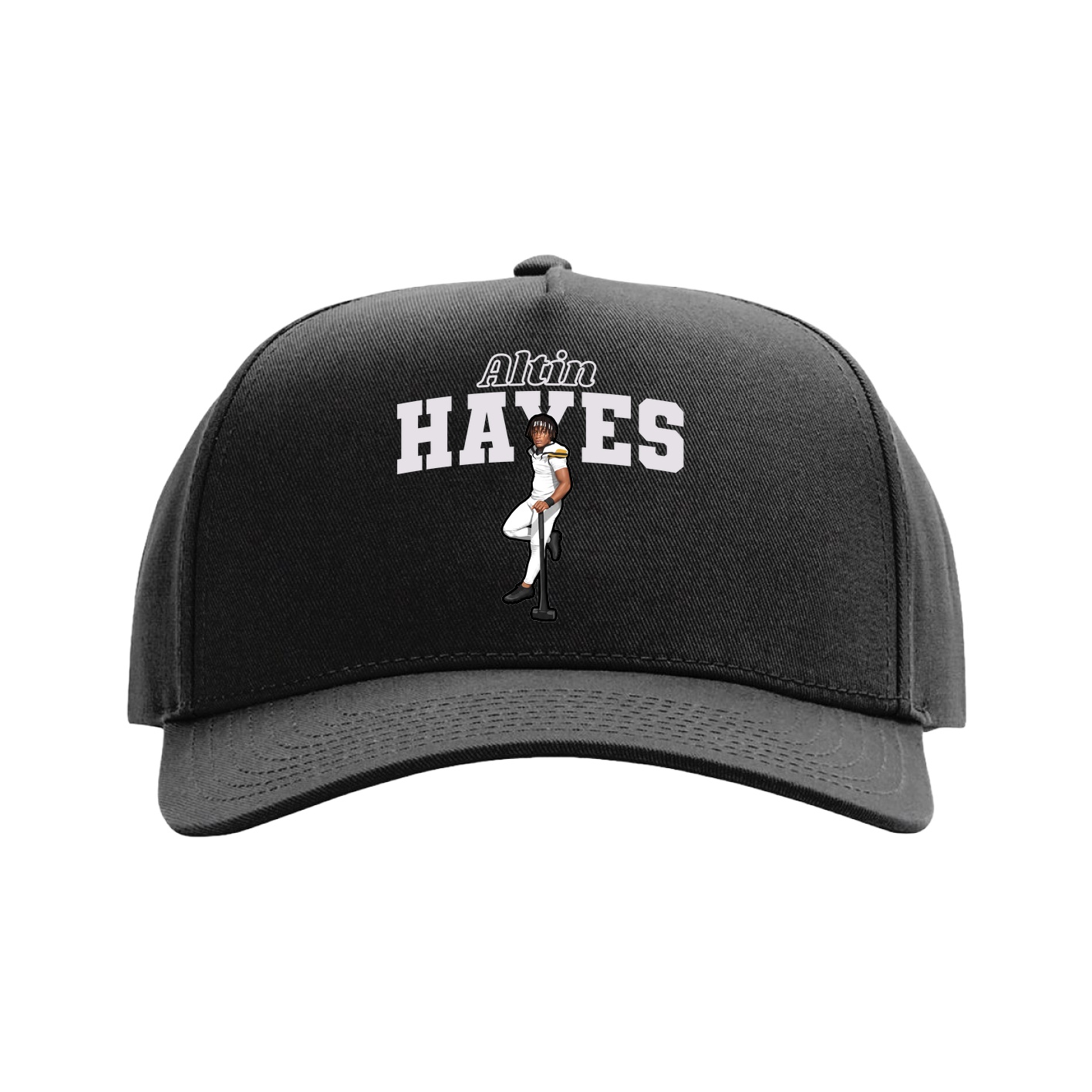 Full Fabric Five-Panel Champ Cap — Name Arch in Black
