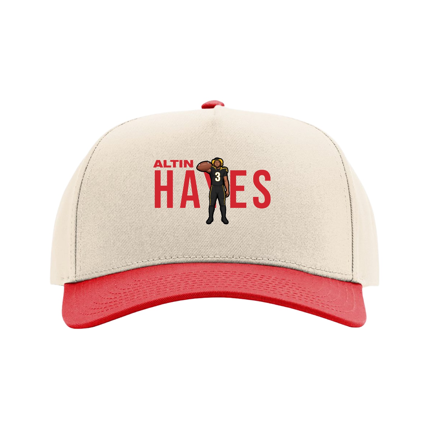 Full Fabric Five-Panel Champ Cap — Player Name in Cream/Red