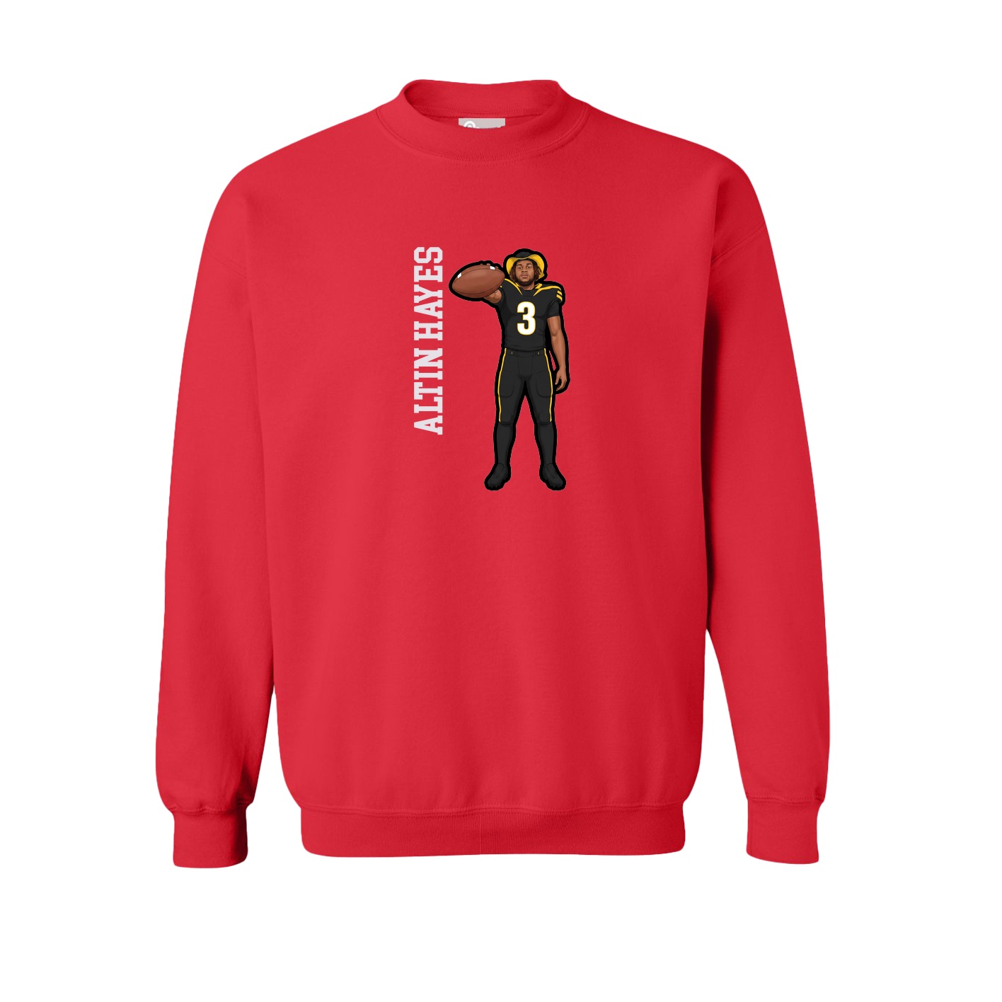 Fleece Crew — Name Vertical in Red
