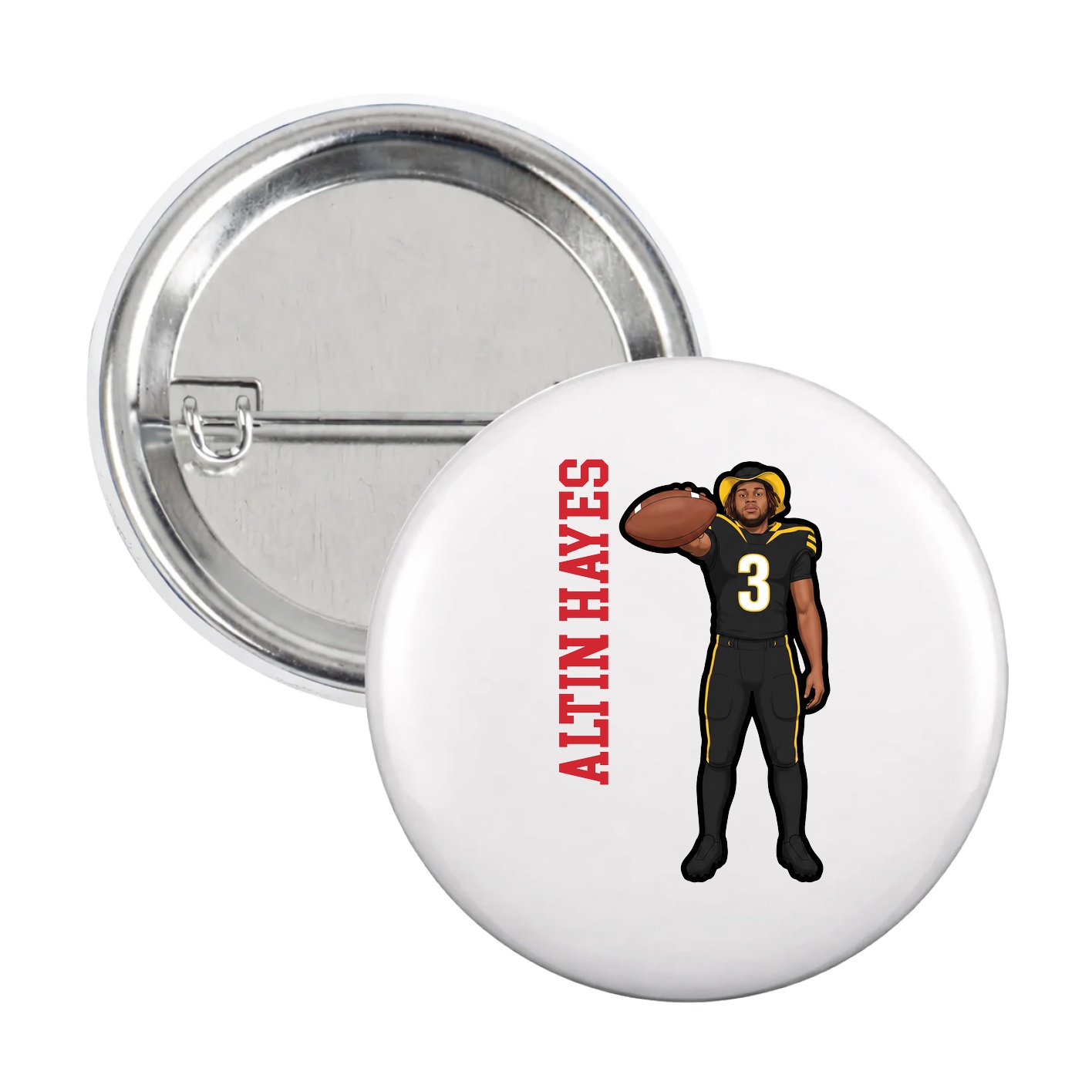 Game Day Button — Name Vertical in White