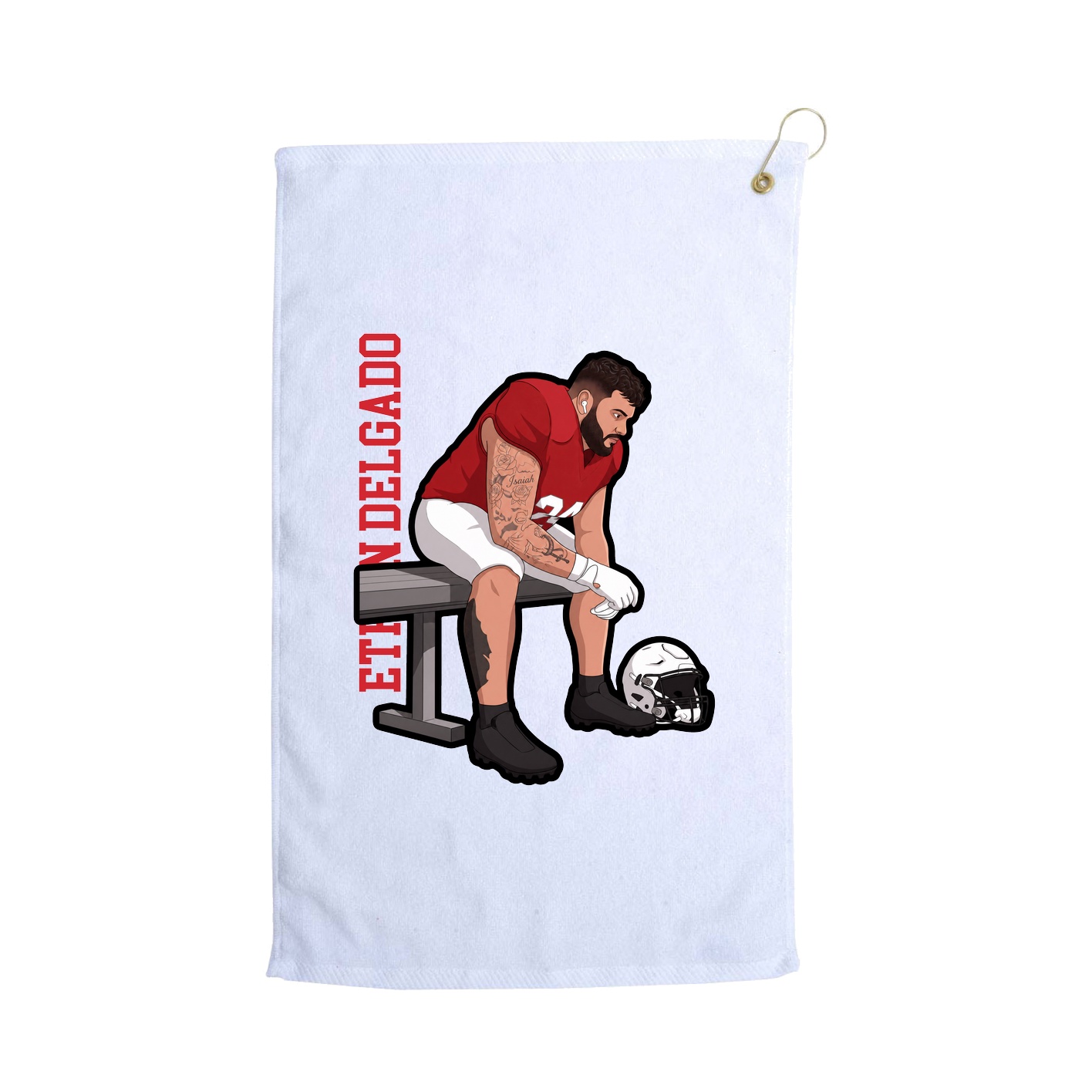 Golf Towel — Name Vertical in White