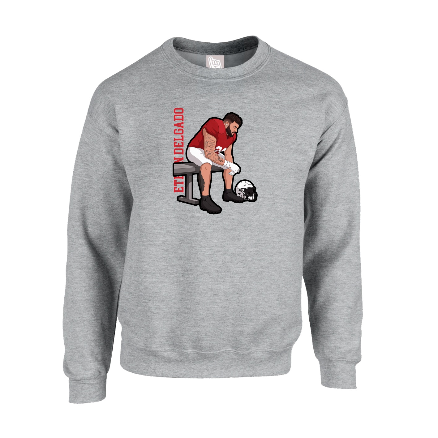 Fleece Crew — Name Vertical in Grey