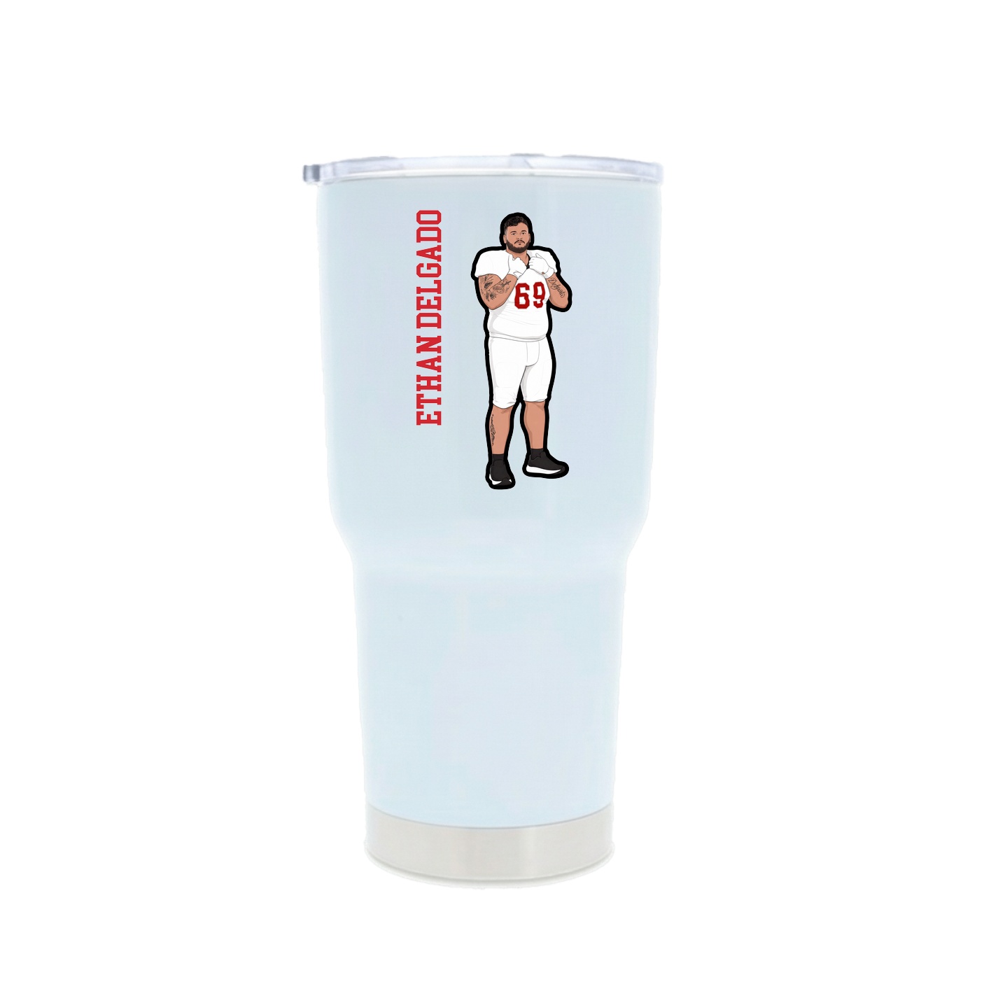 30oz Stainless Steel Tumbler — Name Vertical in White