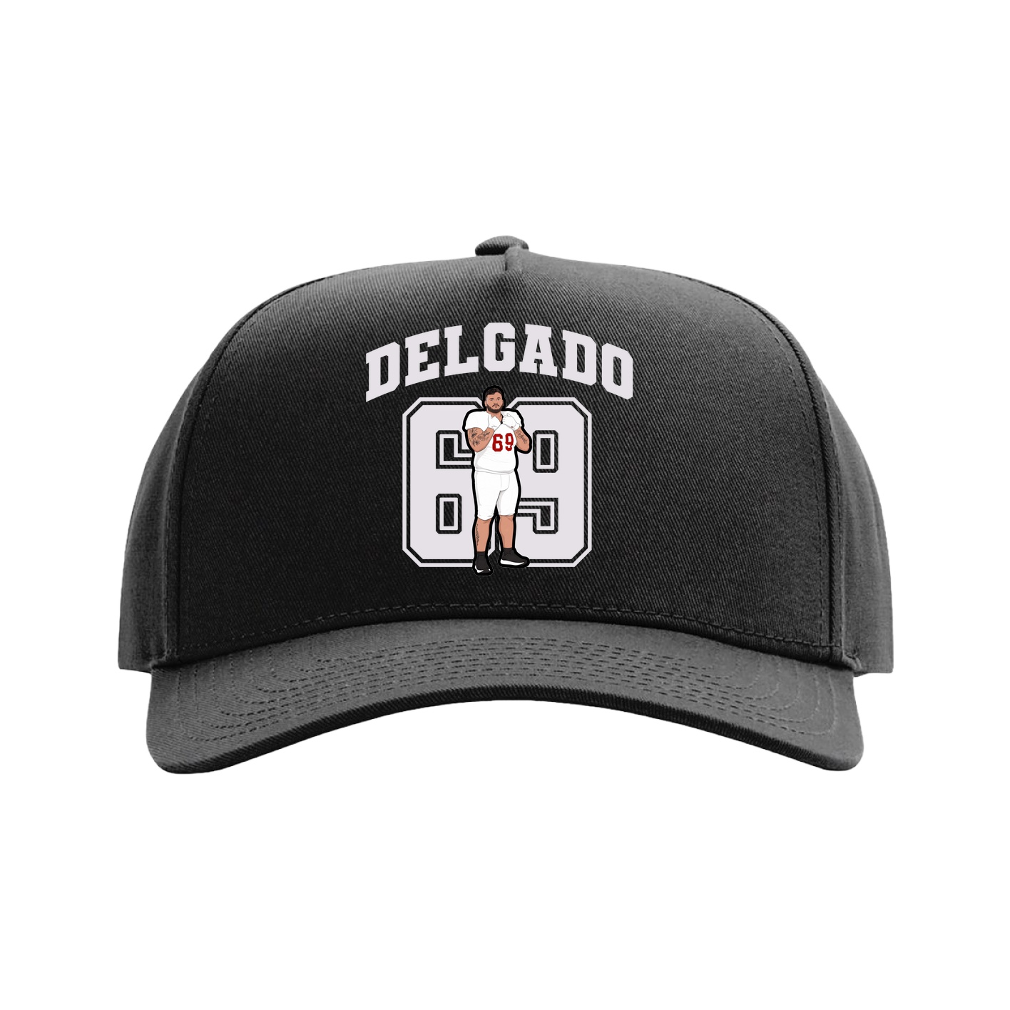 Full Fabric Five-Panel Champ Cap — Number in Black