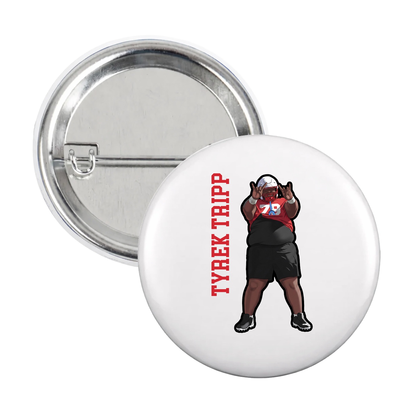 Game Day Button — Name Vertical in White