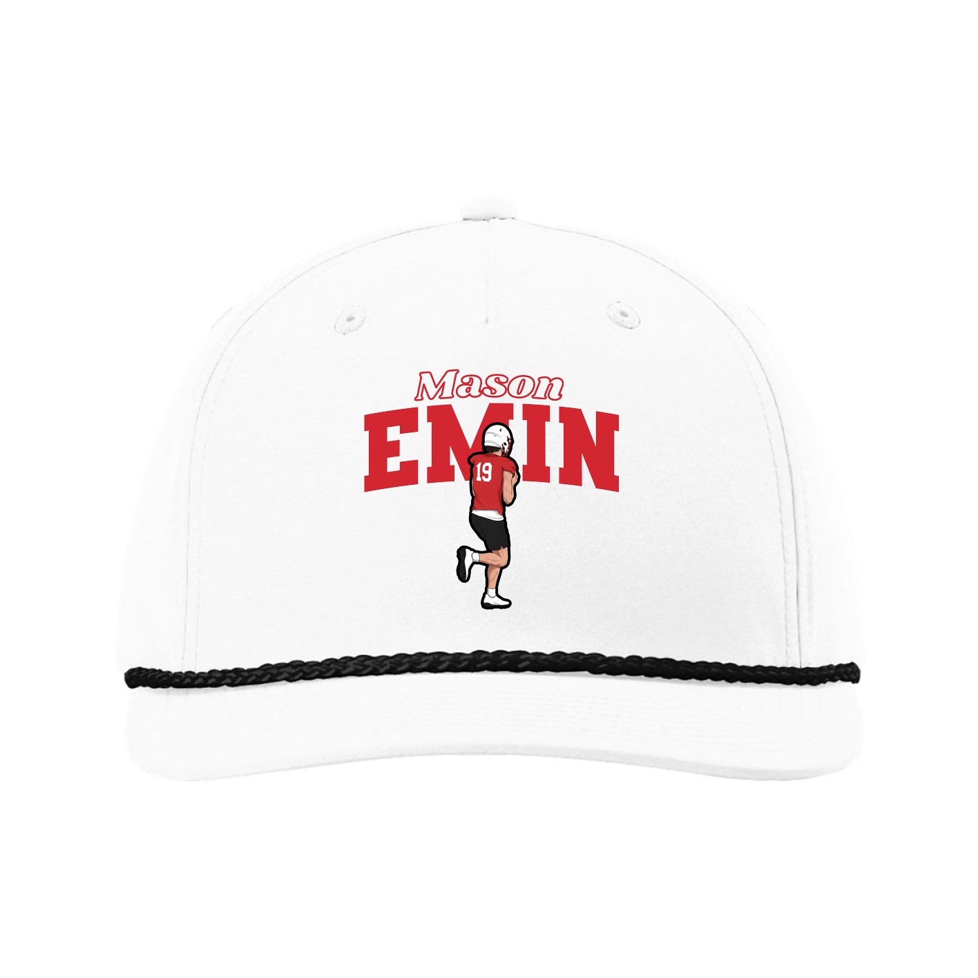Five-Panel Classic Rope Cap — Name Arch in White
