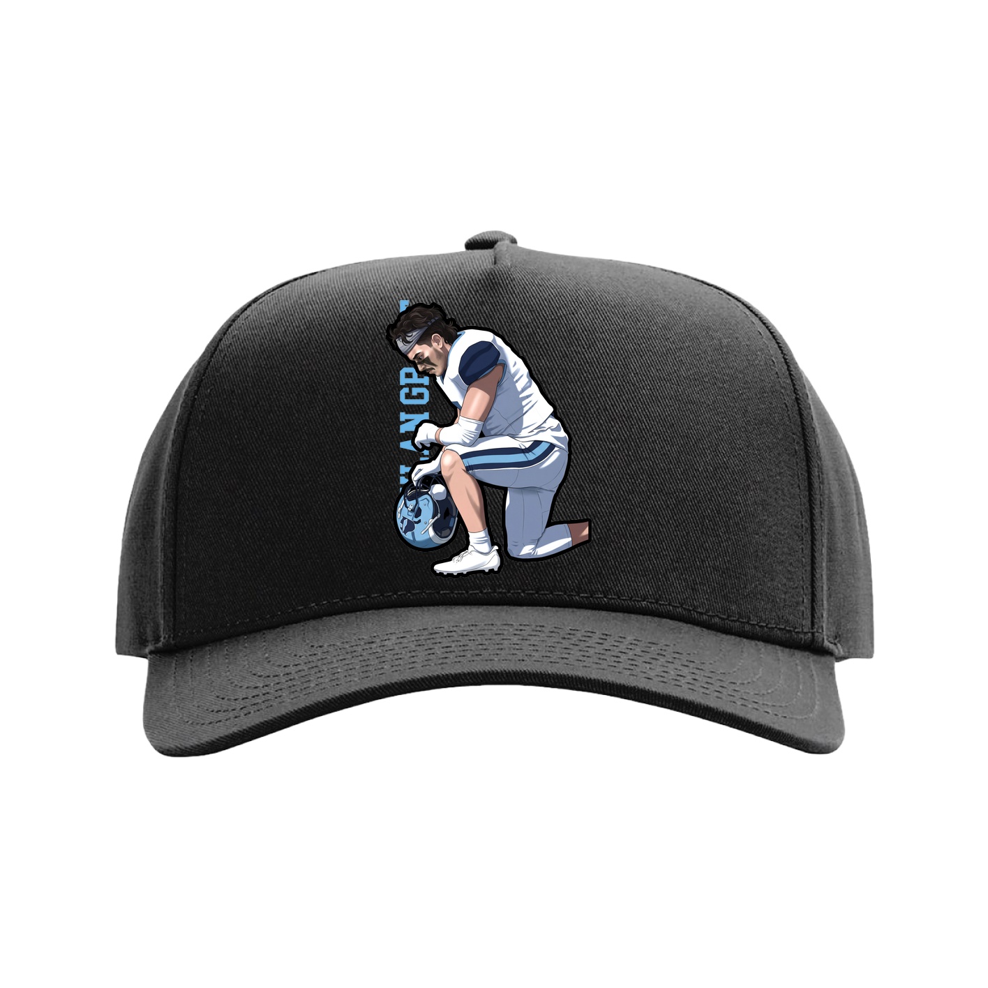 Full Fabric Five-Panel Champ Cap — Name Vertical in Black