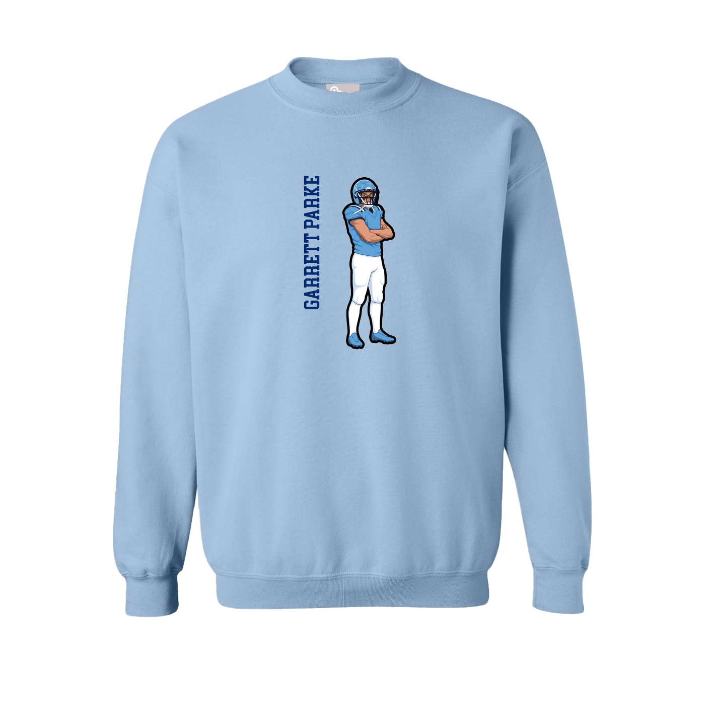Fleece Crew — Name Vertical in Light Blue