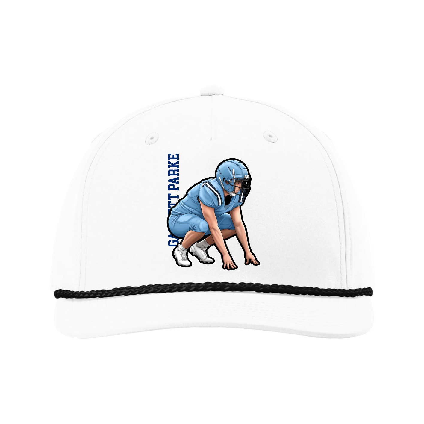 Five-Panel Classic Rope Cap — Name Vertical in White