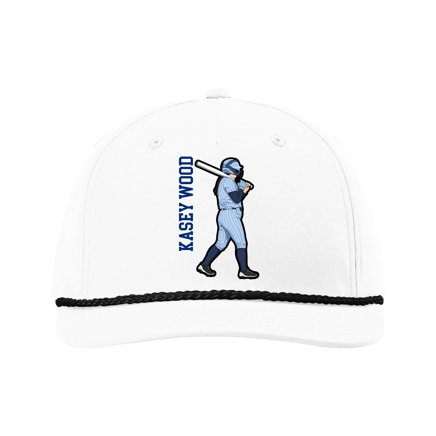 Five-Panel Classic Rope Cap — Name Vertical in White