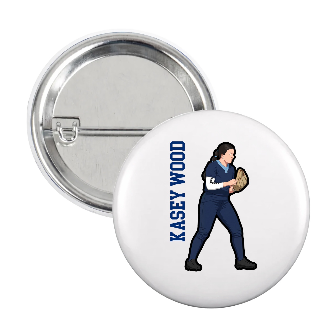 Game Day Button — Name Vertical in White