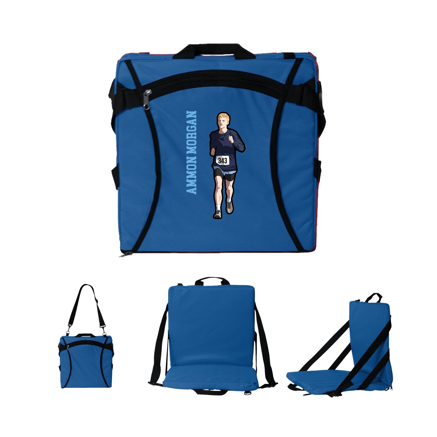 Folding Stadium Seat — Name Vertical in Royal