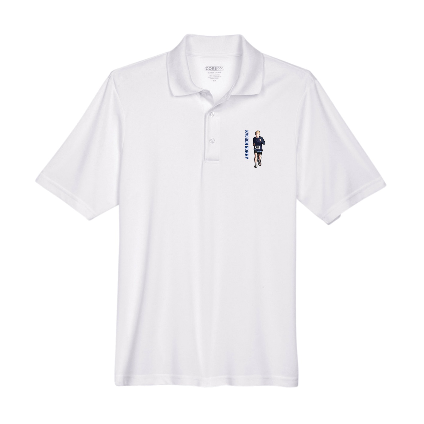 Performance Polo — Name Vertical in White