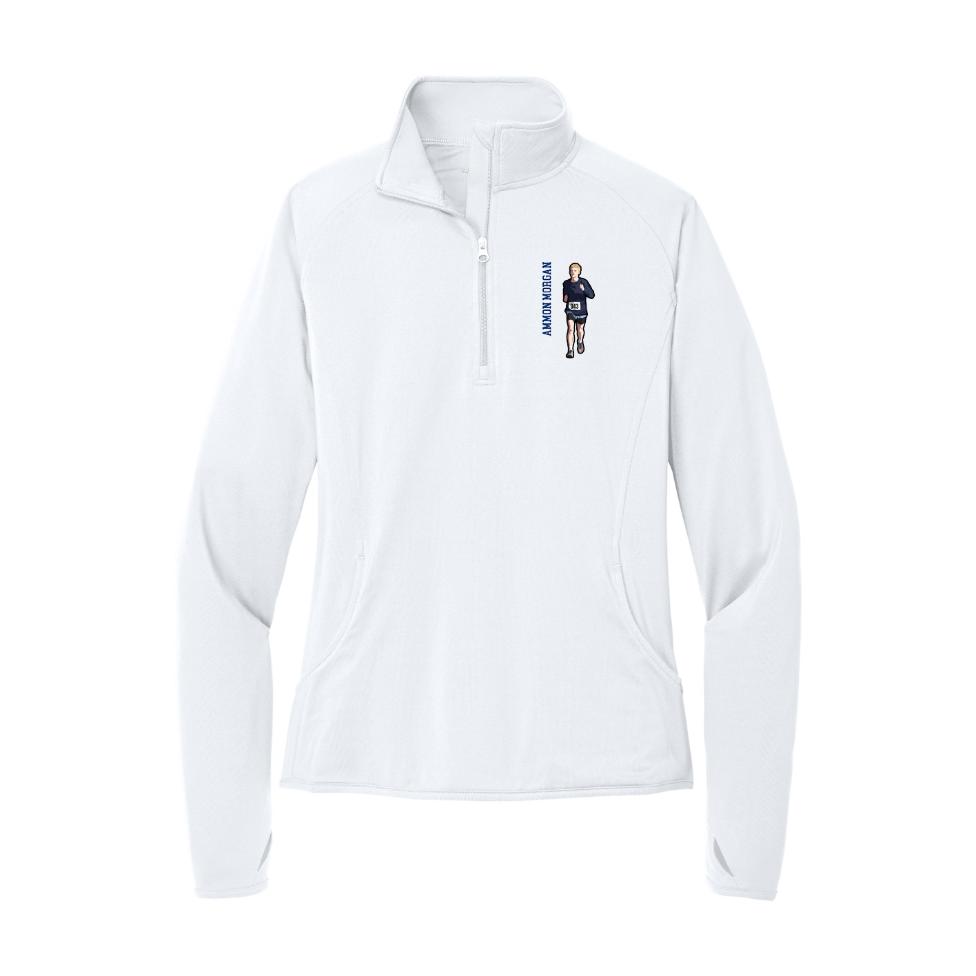 Women's Q-Zip Pullover — Name Vertical in White