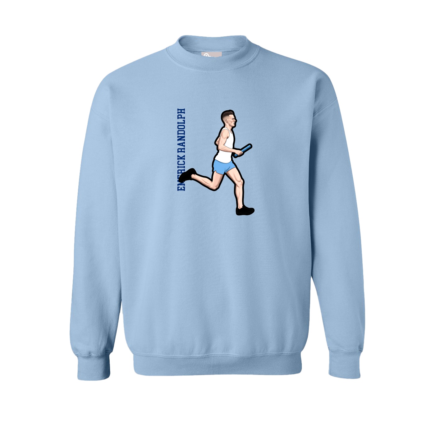 Fleece Crew — Name Vertical in Light Blue