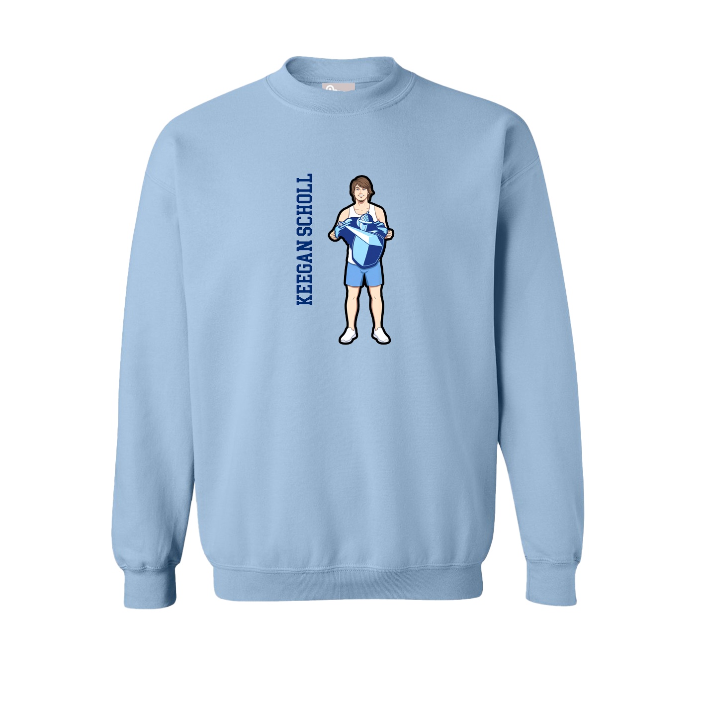 Fleece Crew — Name Vertical in Light Blue