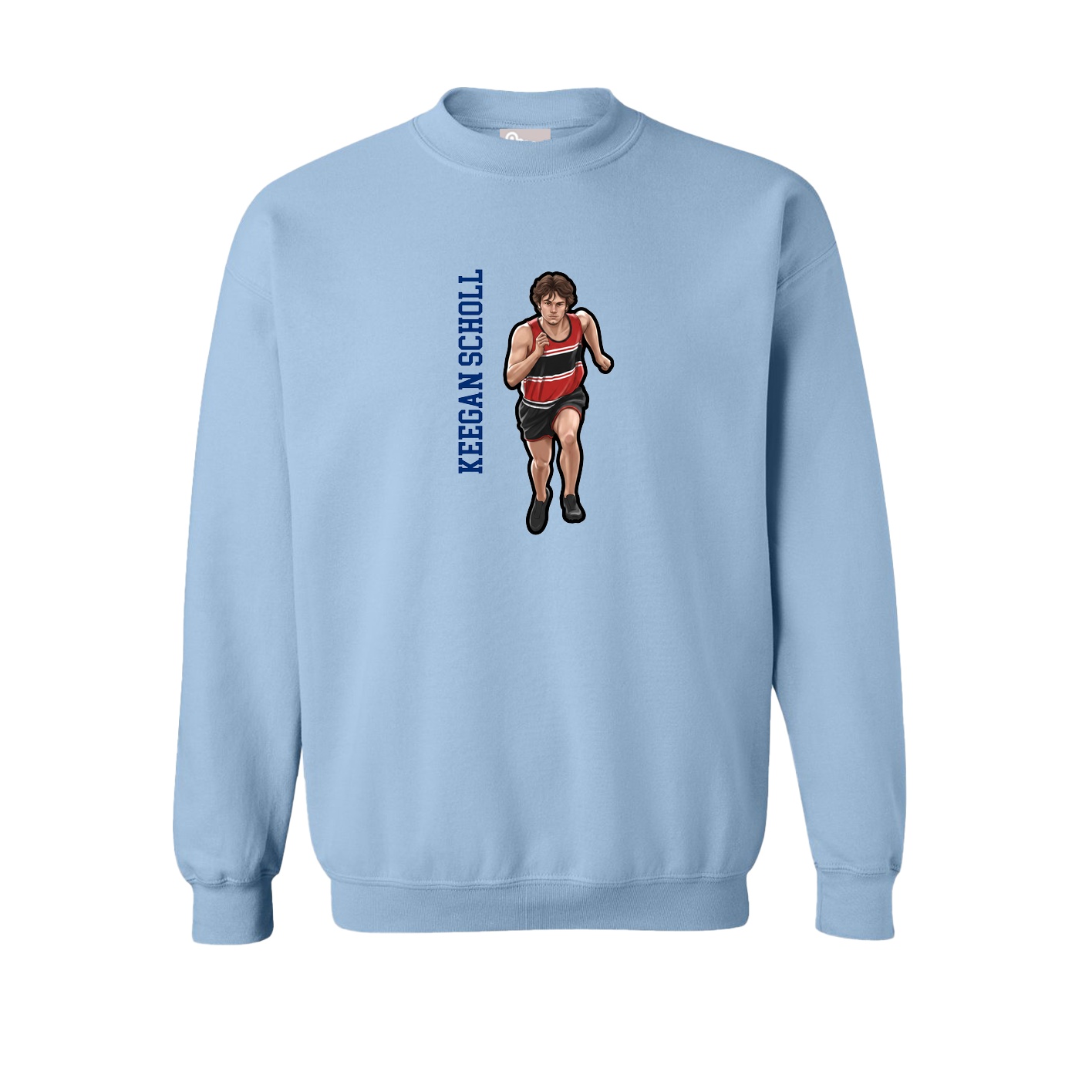 Fleece Crew — Name Vertical in Light Blue