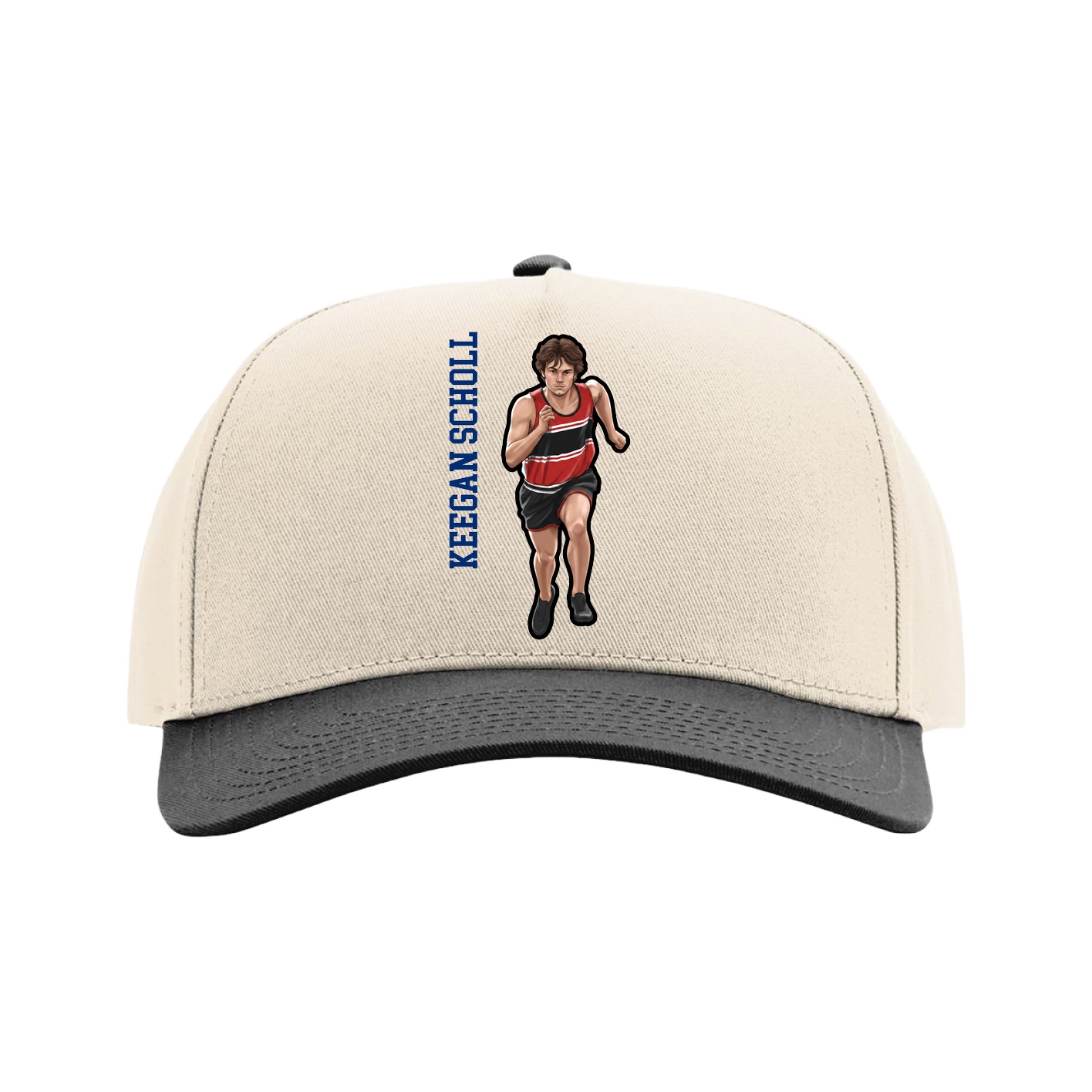 Full Fabric Five-Panel Champ Cap — Name Vertical in Cream/Black