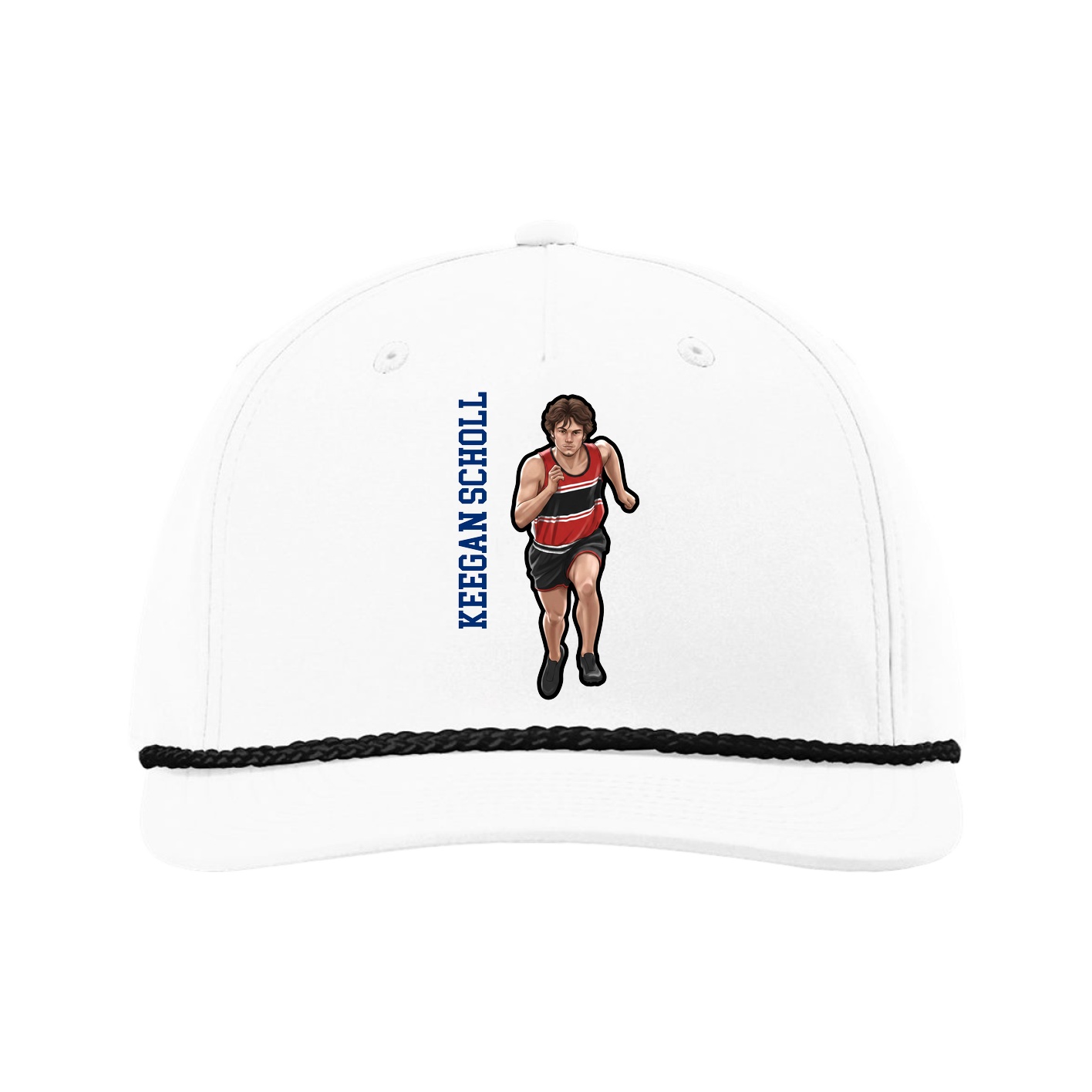Five-Panel Classic Rope Cap — Name Vertical in White