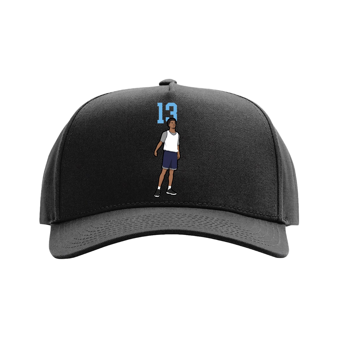 Full Fabric Five-Panel Champ Cap — Number Top in Black