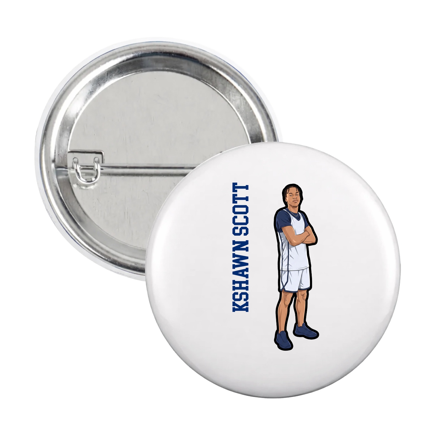 Game Day Button — Name Vertical in White