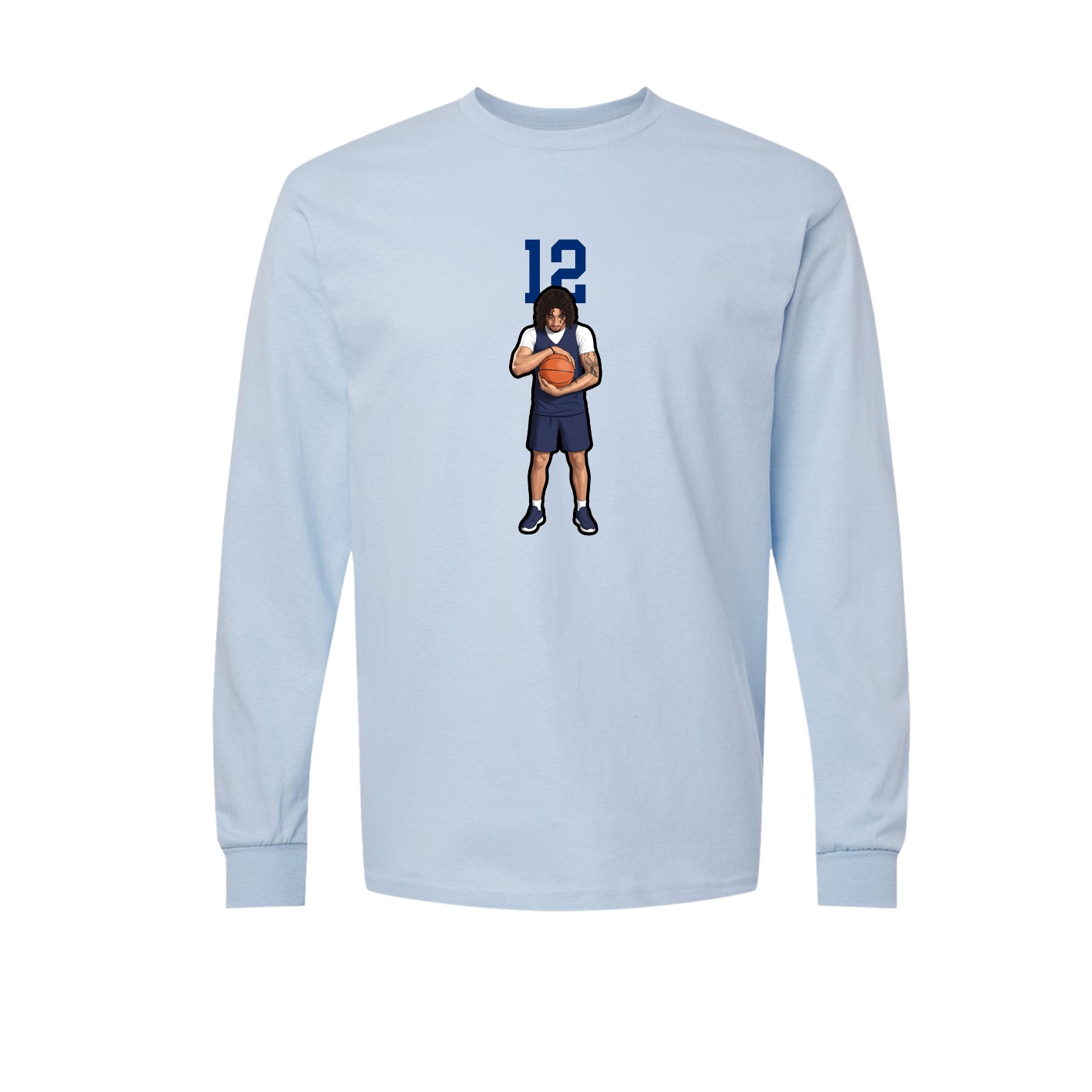 Long Sleeve Tee — Number Top in Light Blue
