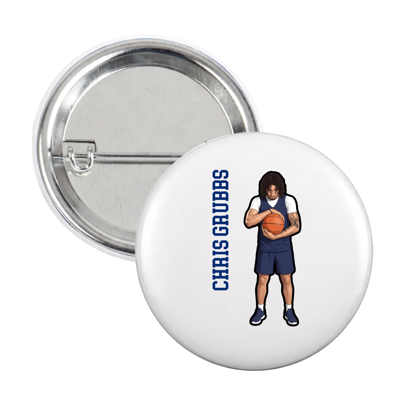 Game Day Button — Name Vertical in White