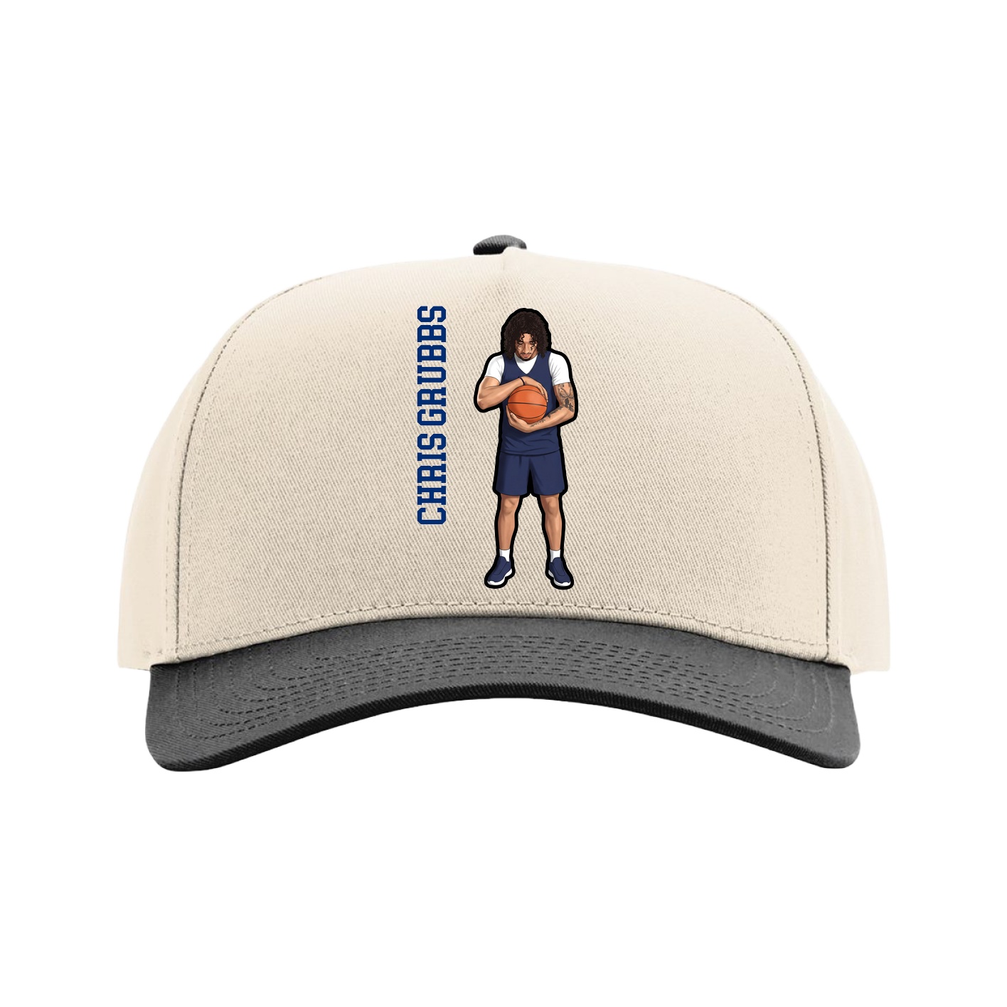 Full Fabric Five-Panel Champ Cap — Name Vertical in Cream/Black