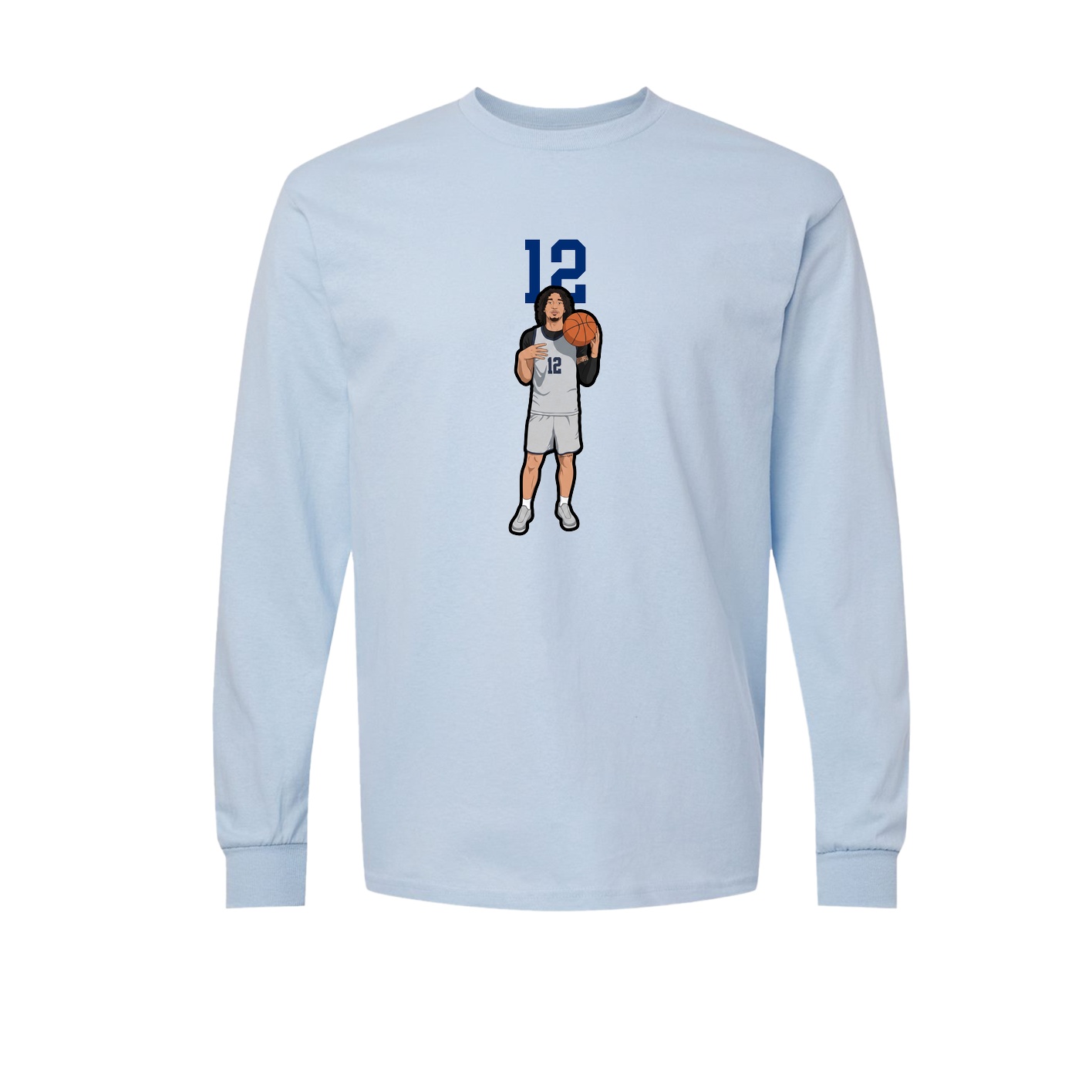 Long Sleeve Tee — Number Top in Light Blue