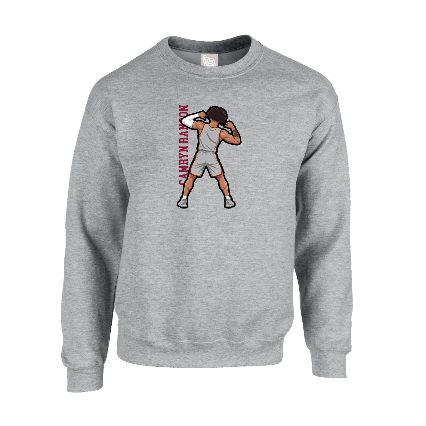 Fleece Crew — Name Vertical in Grey