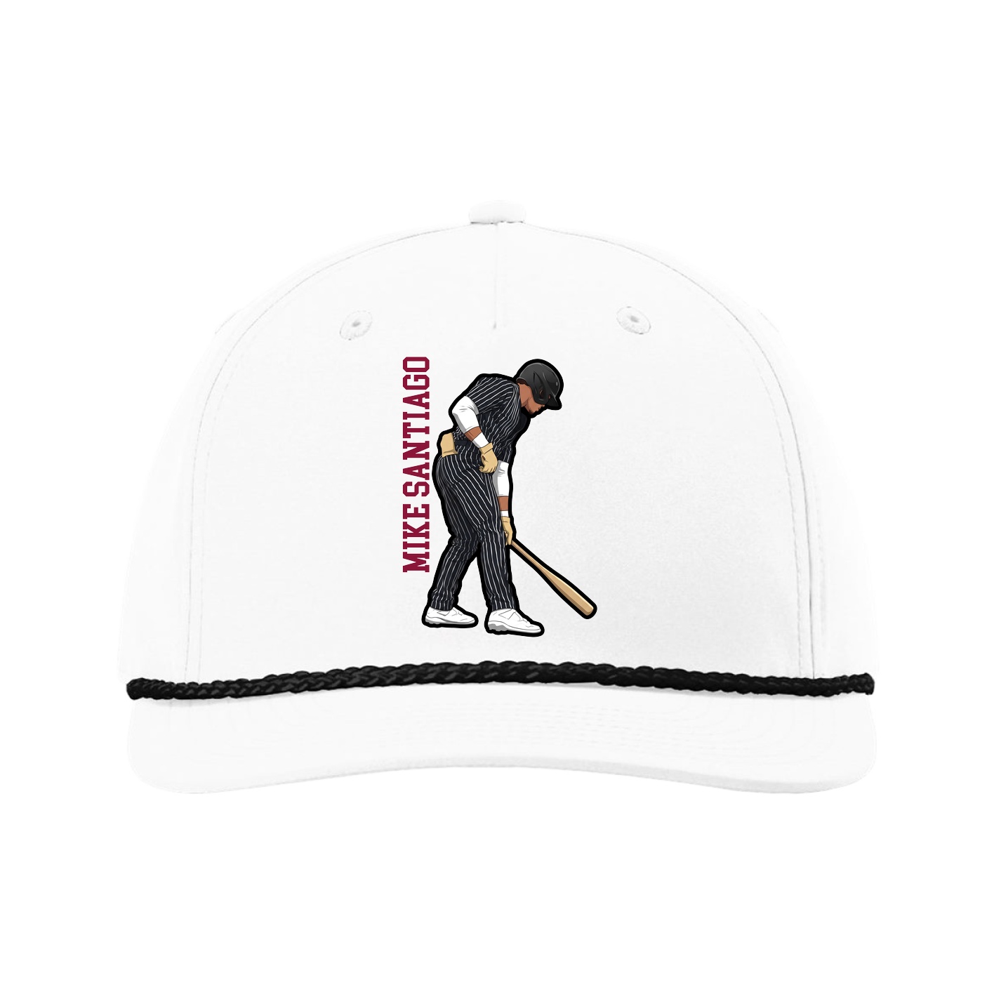 Five-Panel Classic Rope Cap — Name Vertical in White