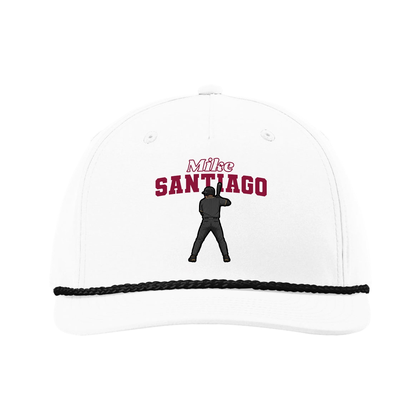 Five-Panel Classic Rope Cap — Name Arch in White